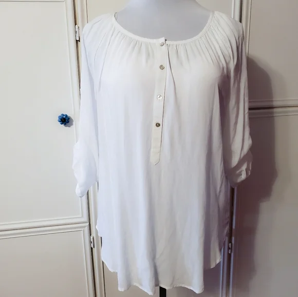 Soft & Romantic Flowing Roll Tab Sleeve Blouse - Picture 1 of 5